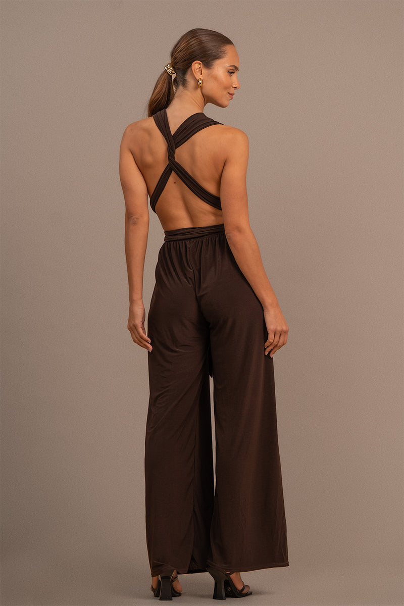 Audace terracotta jumpsuit met meerdere posities